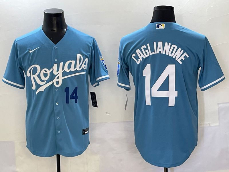 Men 2025 Kansas City Royals #14 Caglianone Light Blue Game Nike MLB Jersey style 4->youth mlb jersey->Youth Jersey